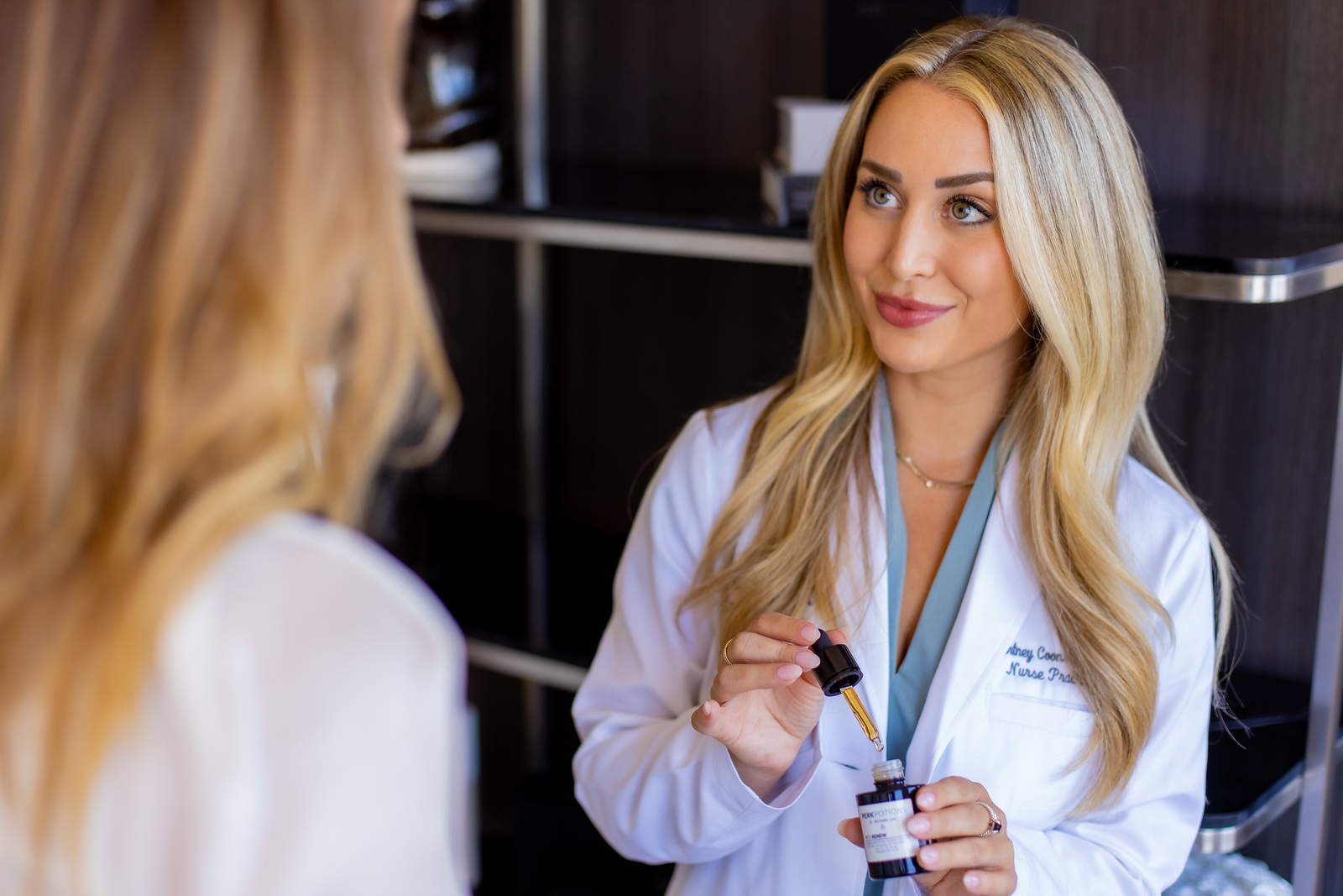 Woman smiling with patient